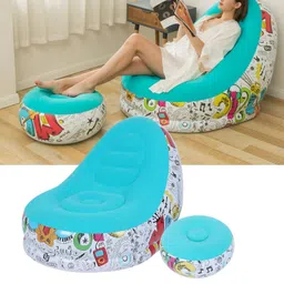 Generic Inflatable Lounger, Comfortable Non‑Slip Elastic Breathable Leisure Sofa, for Balcony Leisure Lounger Living Room with Footstool(Macaron Blue, 116 * 98 * 83cm)' image 4