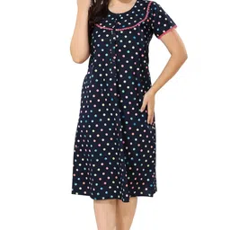 piu Women's Front Open Cotton Maternity Nighty | Polka Dot Printed Calf Length Maxi | Comfortable Sleepwear | Feeding Nightwear | Breathable Post Pregnancy image 1