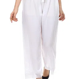 Women's White Designer Palazzo with Stylish Lace Work | Comfortable Fit | Ethnic Bottom Wear by Monis image 4