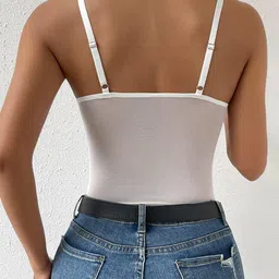 xivir Women's Floral Lace Sheer Mesh Corset Bodysuit Spaghetti Strap Cami Top image 2