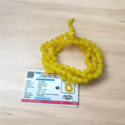 generic Natural Yellow Agate Mala | Hakik Mala | 108+1 Beads | 8MM | Lab Certified image 2