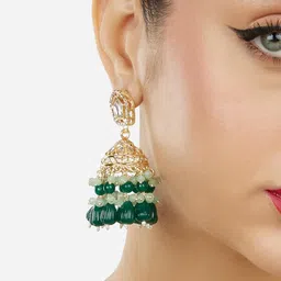 zaveri pearls Green Cluster Beads Drop Dazzling Austrian Diamonds Traditional Jhumki Earring For Women-ZPFK18077 image 3