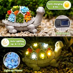 Tiejiajiang Solar Garden Turtle Statue - Turtle Decor with 7 Solar LED Lights, Outdoor Decorations for Yard, Patio, Lawn & More, Gray Turtle Resin Statue image 5