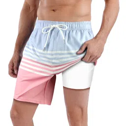 qranss Mens Swim Trunks with Compression Lined 7'' Swim Shorts Quick Dry Swimwear Boardshorts with Boxer Brief Liner image 1