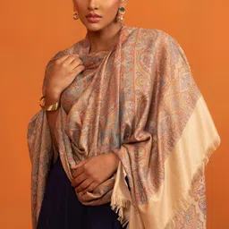 pashtush Womens Faux Pashmina Shawl, Ethnic Weave Design, Beige image 4