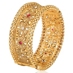 peora Gold Plated Thick Single Piece Synthetic Stone Studded Openable Kada Bangle Traditional Jewellery for Women image 1