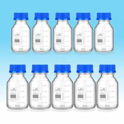 bello naturals feel better everyday Bello Scientific Borosilicate 3.3 glass Reagent Bottle 50ml 5pcs & 100ml 5pcs with leak proof Blue Screw Cap pack for glassware wide mouth chemical bottles for lab, laboratory,and professional use image 1