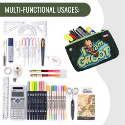 kuber industries Pack of 2 Pencil Pouch | School Geometry Pouch | Square Stationary Pouch | Pen-Pencil Box for Kids | Pencil Utility Bag | Zipper Pencil Organizer | Marvel I am Groot | Green image 4