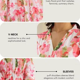 leriya fashion Women's Bohemian Dress for Women | Elegant V-Neck | Tiered Flowy | Long Dress | Lightweight Summer Wear | Casual Gown for Beach Dresses for Woman image 4