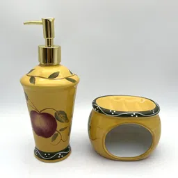 Tuscany Mixed Fruit Hand Painted Ceramic, Scouring Brillo Pad Holder with Soap Dispenser, 88488/89 By ACK image 4