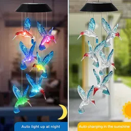 generic The Home Remedy Humming Bird Solar Power Outdoor Wind Chime | Home & Balcony Decoration | Gift Item | Feng Shui | Waterproof | Positive Energy Items For Home | Blue - Acrylic image 3