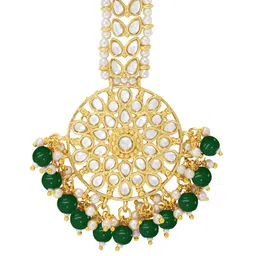 peora Gold Plated Indian Traditional Wedding Kundan Green Pearl Maang Tikka for Women Girls image 1