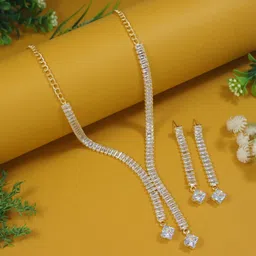 i jewels Gold Plated Cubic Zirconia American Diamond Necklace & Earrings Jewellery Set for Women (AD0040FL) image 2