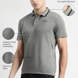reebok Men's Polo T Shirt |Training | Swift Mesh Perf Polo | Polo/Collar | Regular FIT | Half Sleeve | 100% Polyester with Speedwick tech image 2
