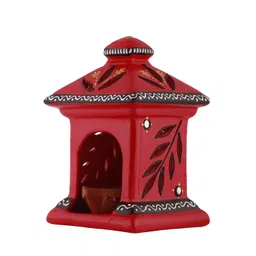 shabana art potteries Handmade & Handpainted Terracotta hut lamp (Red) image 2