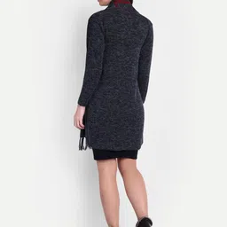 hautemoda Women's Long Knit Cardigan Shrug, Checkered Pattern,Tassel Fringe Hem image 4