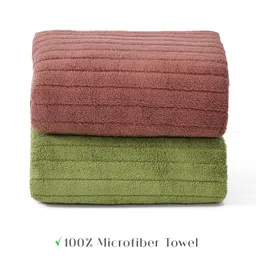 UrbanLeaf Microfiber Large Bath Towel | Quick Dry Super Absorbent - Bath Towel for Men and Women | Coral & Green Stripe | Towel for Bath, Travel, Gym, Beach, Pool, and Yoga (70 X 140 CMs) image 3