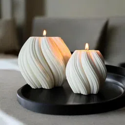 melt & mold Elegant Twisted Soy Wax Pillar Candle - Premium Sculptural Design for Home Decor, Weddings, Gifts - Long-Lasting, Handcrafted, and Eco-Friendly (White) image 3