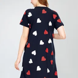 zeyo Women's Cotton Night Dress Heart Printed Maternity & Feeding Short Nighty Night Gown 5810 image 4