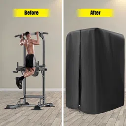 Kingling Pull Up Bar Station Covers, Pull Up Bar Stand Cover for Power Tower Home Strength Training Dip Stands Waterproof & Dustproof Protective Cover - 42''L x40''W x64''H image 2