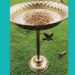 THE STYLE SUTRA Bird Bath Drinker Plate with Stand Metal Garden Birdbath for Home Yard Patio Gold image 5