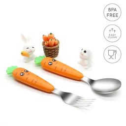 nhcdfa Feeding Spoon and Fork, Silicon Spoon and Fork, Kids Spoon and Stainless Steel Silverware Kids Flatware Sets Travel Cutlery Set image 3