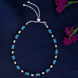 nemichand jewels Pure 925 Sterling Silver Nazariya Blue Black Crystal Slider Adjustable Nazariya Bracelet for Women and Girls image 2