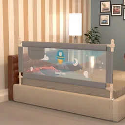 BAYBEE Baby Bed Rail Guard for Baby Toddlers Safety, Portable Kids Bedrail Safeguard Fence with Adjustable Height | Foldable Single Side Bed Protector for Newborn Babies Falling (150x63cm, Grey) image 1