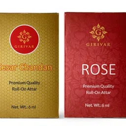 GIRIVAR FRAGRANCES Kesar Chandan and Rose Attar Combo Pack of 2 (2pc x 6ml) Long Lasting Attar/Etra/Ittar image 1