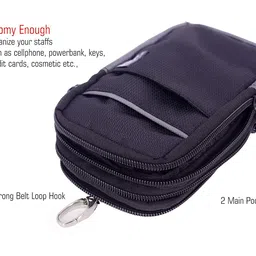 Saco Universal Small Zipper Cellphone Holster Belt Loops Clip case Pouch Vertical Waist Bag with Card Holder for Running, Camping, Hiking, Rock Climbing/Dual Mobile Phone Pouch - Black image 2