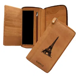 abys Genuine Leather Unisex Passport Holder||Travel Wallet||Card Case with Metallic Zip Closure (Tan) image 1