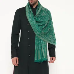 pashtush Mens 100% Pure Wool With Woolmark Certificate Stole, Paisley Weave Design, Green image 4