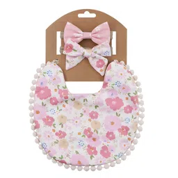 BEMBIKA Baby Feeding Bib and Bow Fabric Tableware, Washable Lightweight and Ideal for Feeding Baby & Toddlers-(Floral Light Pink) image 1