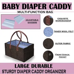 GREEN DECOR Non Woven Fabric Cute Diaper Caddy Bag with PU Leather Handle for Smart Mothers Baby Diaper Caddy Wipes Storage Organizers,Foldable and Portable(Polka Print Coffee-15X10X8 Inch) image 4