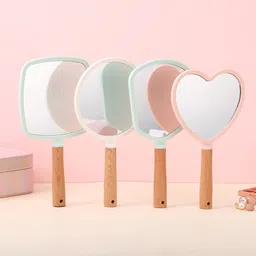 SVShoperzone Fan Shape Wooden Handle Mirror for Shaving Makeup & Grooming Portable Handheld Modern Beauty Hand Mirror Travel Hand Mirror with Single Side Hanging Hole (Fan) image 5