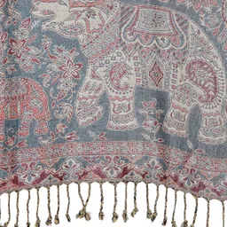 pashtush Womens Bamboo Reversible Stole, Tribal elephants, Azure image 4