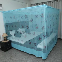 Embossed Floral Printed Mosquito Net For King Size Bed| Double Bed Mosquito Net| King-Size Premium Machardani I Strong And Durable Size-7X8Ft., Blue image 1