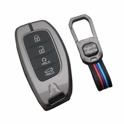 STYLEOBJECTS Metal Car Key Cover with Keychain Compatible With Hyundai Creta 2024 & Alcazar Luxury Waterproof Soft Silicon Car Key Shell & Full Protection 4 Button Metal Smart Car Key Cover image 1