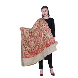 swi with label Women's Kashmiri Wool Blended Shawl Embroidered by Kashmiri Artisans, (Large Size - 40 x 80 Inches) image 1