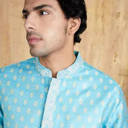 amazon brand - symbol Men's Polyester Brocade Regular Festive Long Kurta & Pyjama Set (2pcs) image 4