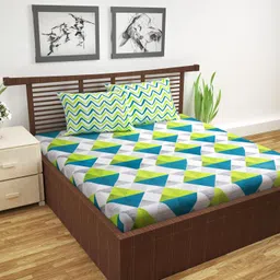 Divine Casa 144 TC Cotton Bedsheet for Double Bed with 2 Pillow Cover (222 x 254 cm, Aqua Lime, Geometric) image 1