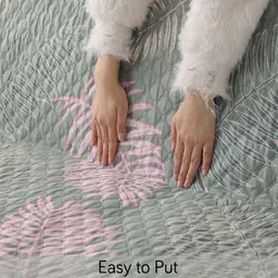 HOKIPO Polyester 3 Seater Quilted Sofa Cover with Pockets, Tropical Leaves Pastel Green (IN-742-D1) image 5