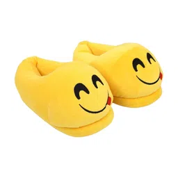 qualtos Yellow Smiley Warm Shoes Emoji Bedroom Slipper Free Size Indoor Slipper Funny Soft Plush for Adults Kids Teens Bedroom Smiley Poop Comfy Socks Womens Girls Non-Skid Footpads image 2