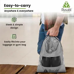 rusabl Shoe Bag for Travel (Pack of 12, Grey) Non Woven, See Through Window, Drawstring Closure, Travel Organiser Pouch for Women & Men Sports Shoes, Sandals, Slippers, Footwear Cover for Travelling image 3