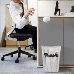 Maxcheck 2 Pcs Small Waste Basket Rustic Wood Trash Can Decorative Rectangle Farmhouse Style Wastebasket Bin with Double Handle for Home Bathroom Kitchen Living Room Bedroom Laundry Office Desk Decor image 4