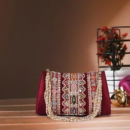 planx Velvet SilK Stylish Embroidery Unique Design Trendy Traditional Wedding Party Handheld Potli For Women image 2