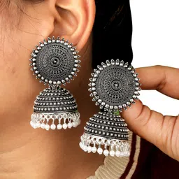 fashion frill Women's Jewellery Earrings For Women Traditional Gold Plated Floral Golden Pink Jhumkas Pearl Studded Drop Earrings For Women Gift For Sister image 4