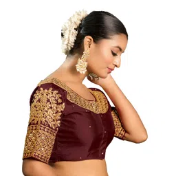 pujia mills Women's Heavy Embroidery Coding with Sequins Work Half Sleeves Fancy Readymade Saree Blouse image 1