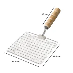 velofeil Steel Square Samll Papad Roaster Chapati Roti Jali Barbeque (BBQ) Grill with Wooden Handle (1 Pc) image 5
