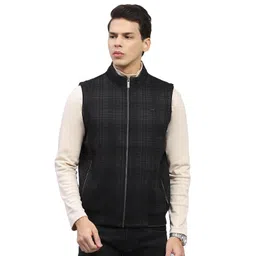 monte carlo Mens Checkered Mock Neck Sleeveless Jacket (224066878) image 1
